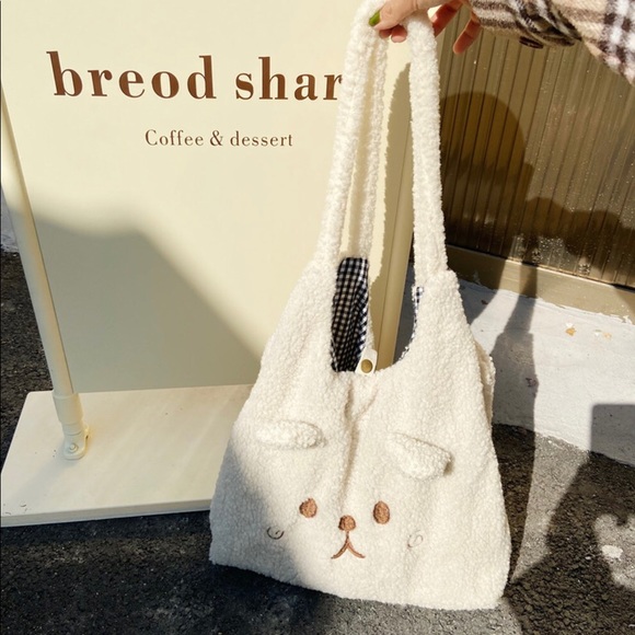 Bag plush bear cute white shoulder bag cartoon fun - Picture 2 of 7
